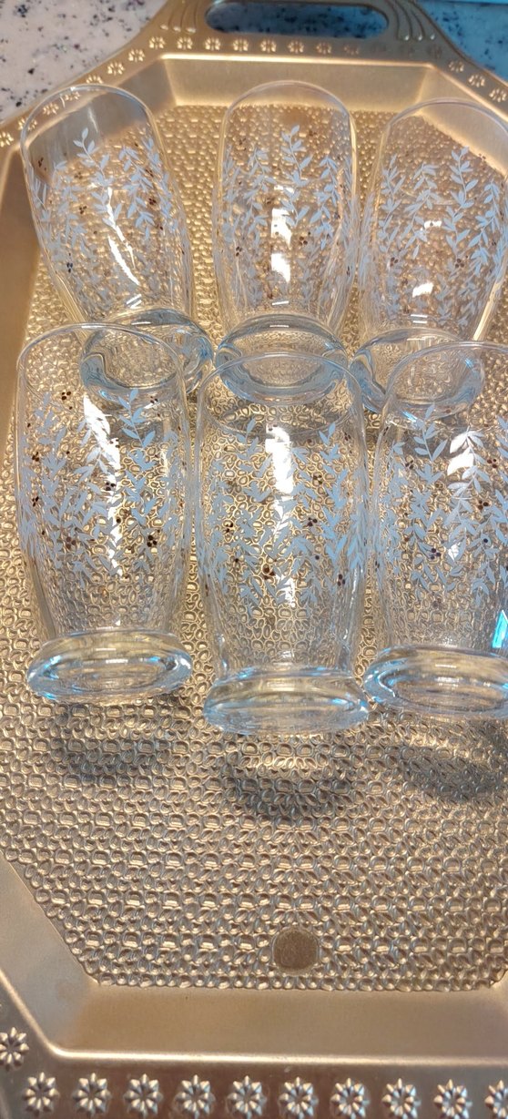 Beyaz Yaprak Desenli Cam Bardak Seti - Görsel 2