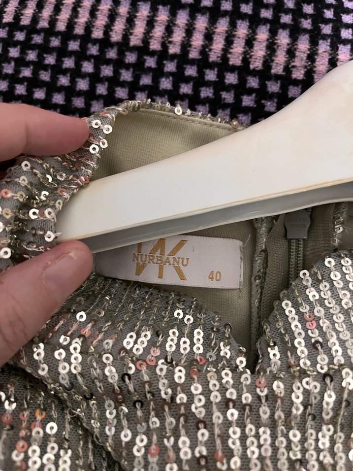 Bej Uzun Kollu Drapeli Kadın Abiye Elbise - Görsel 3