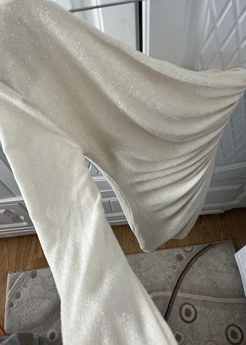 Beyaz Drapeli Midi Kadın Keten Elbise - Görsel 7