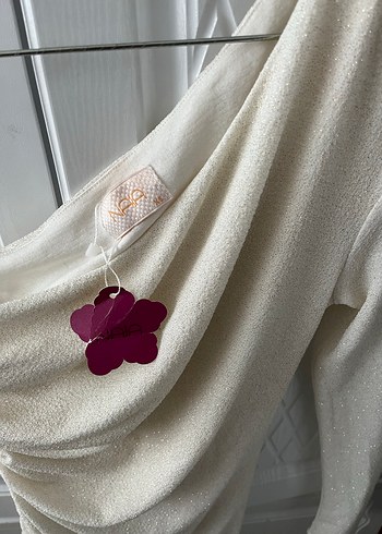 Beyaz Drapeli Midi Kadın Keten Elbise - Görsel 2