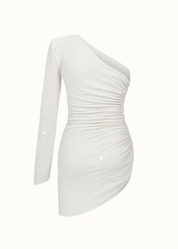 Beyaz Drapeli Midi Kadın Keten Elbise - Görsel 4