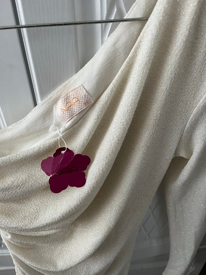 Beyaz Drapeli Midi Kadın Keten Elbise - Görsel 2