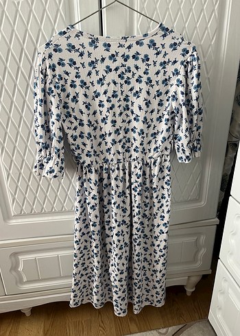 Düğmeli Bohem mavi Midi Elbise - Görsel 4