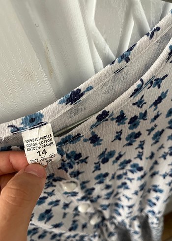 Düğmeli Bohem mavi Midi Elbise - Görsel 2