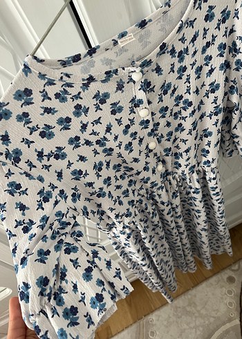 Düğmeli Bohem mavi Midi Elbise - Görsel 3