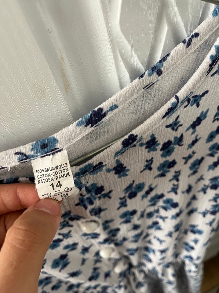 Düğmeli Bohem mavi Midi Elbise - Görsel 2