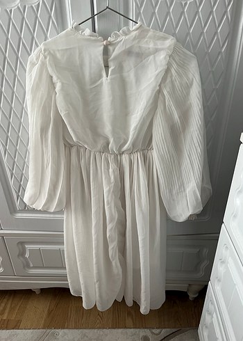 Beyaz Midi Uzun Kollu Bohem Elbise - Görsel 4