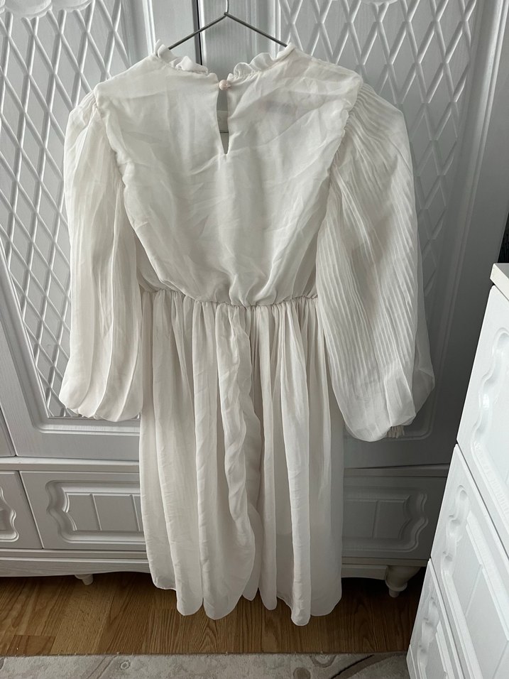 Beyaz Midi Uzun Kollu Bohem Elbise - Görsel 4