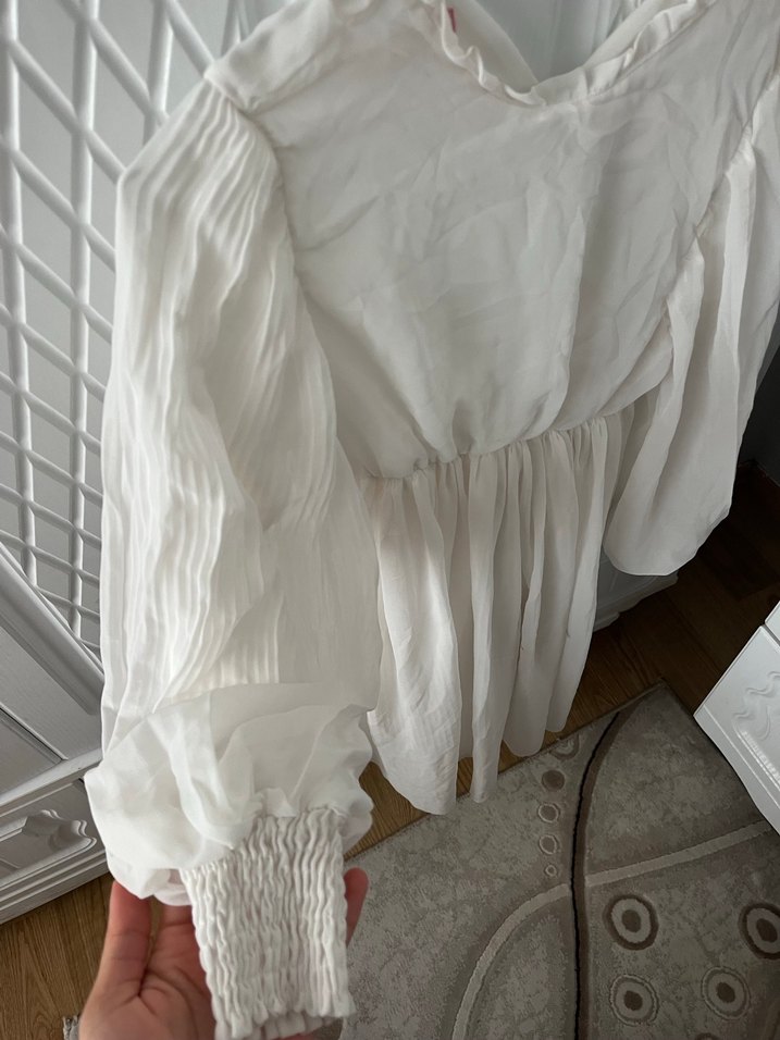 Beyaz Midi Uzun Kollu Bohem Elbise - Görsel 2