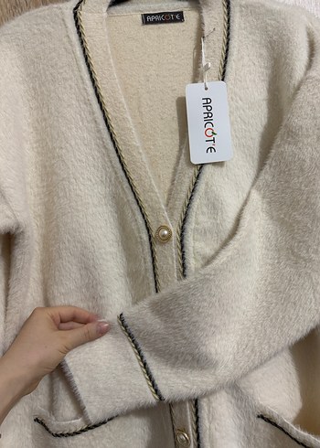 Beyaz Örgü Kadın Midi Hırka - Görsel 3