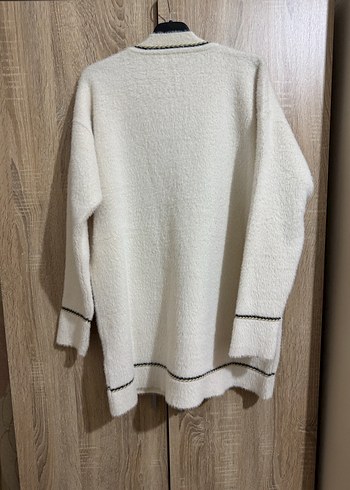 Beyaz Örgü Kadın Midi Hırka - Görsel 5