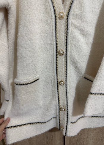 Beyaz Örgü Kadın Midi Hırka - Görsel 4