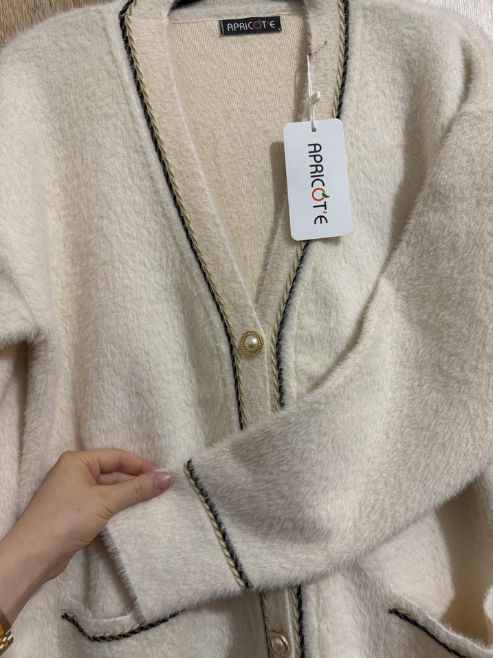 Beyaz Örgü Kadın Midi Hırka - Görsel 3