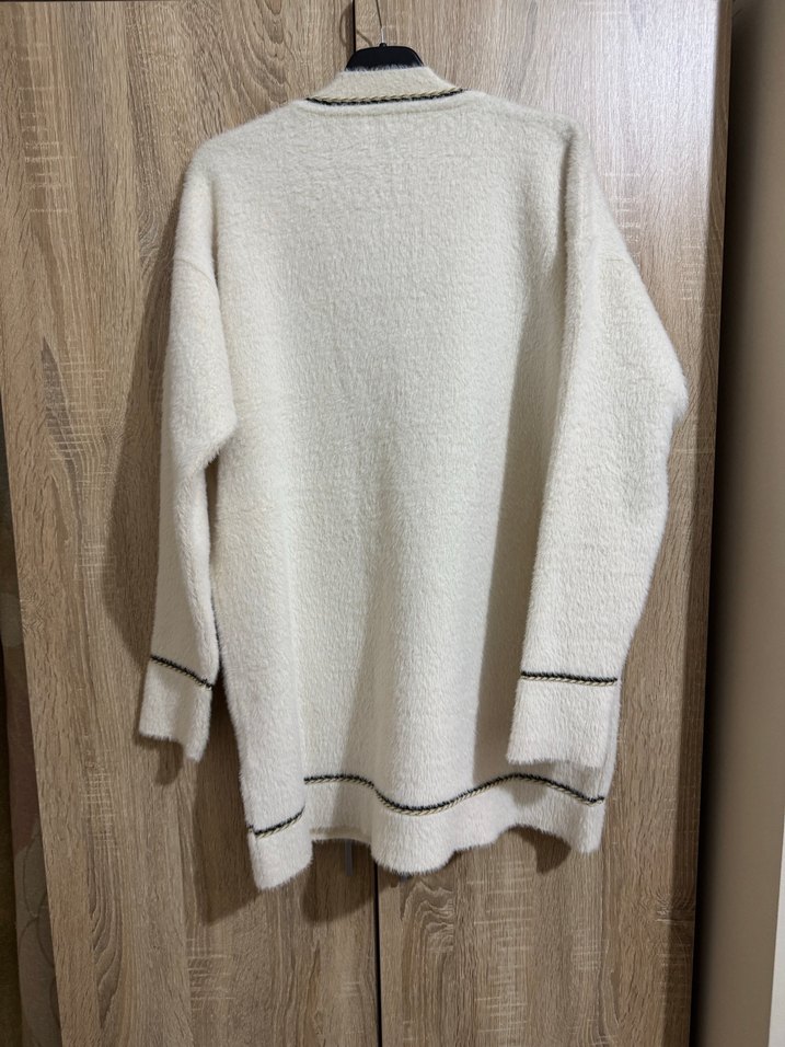 Beyaz Örgü Kadın Midi Hırka - Görsel 5