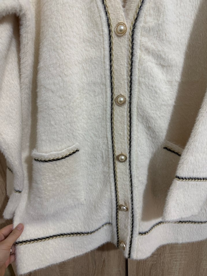 Beyaz Örgü Kadın Midi Hırka - Görsel 4