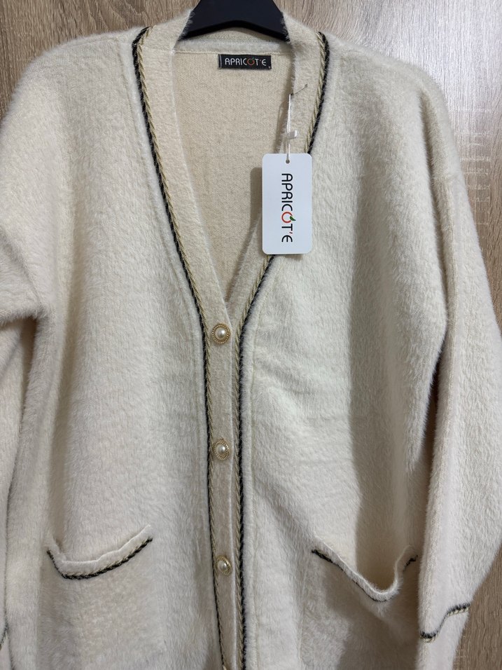 Beyaz Örgü Kadın Midi Hırka - Görsel 2