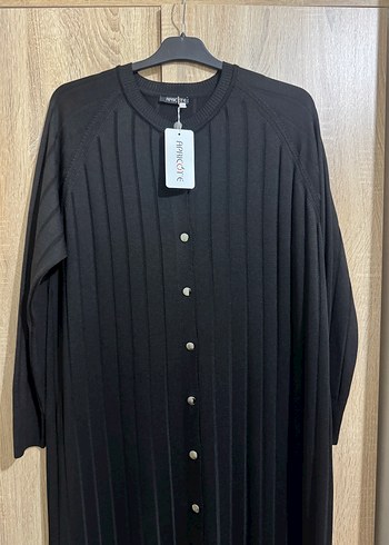 Düğmeli Siyah Uzun Kollu Triko Elbise - Görsel 2