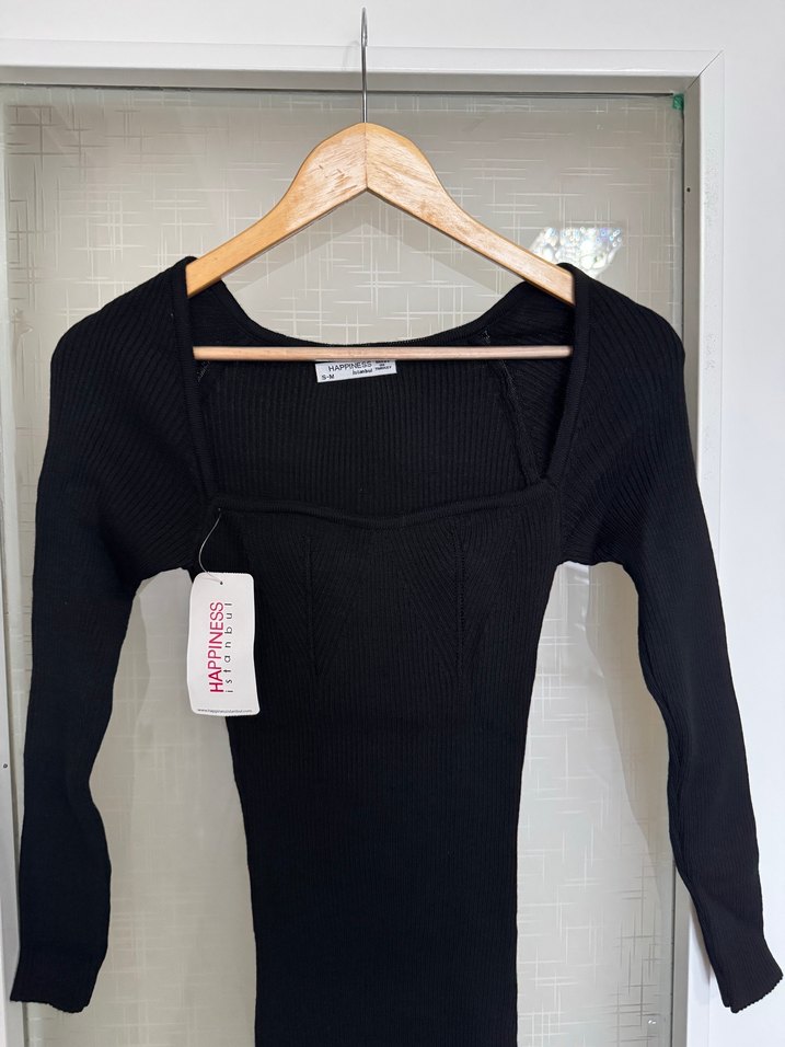 Siyah Uzun Kollu V Yaka Kadın Elbise - Görsel 2