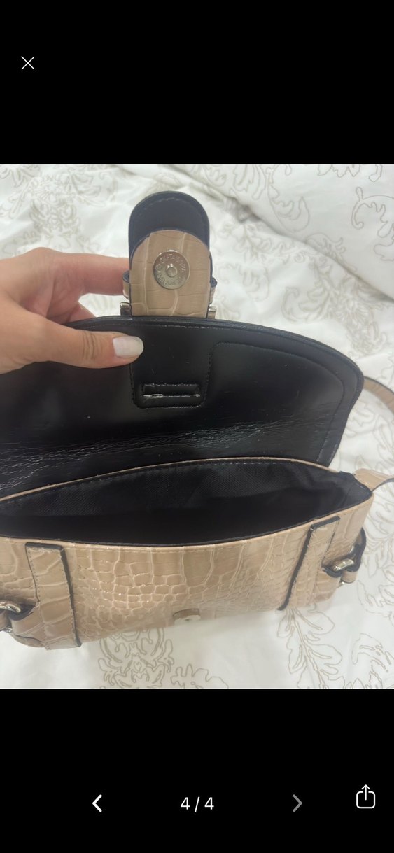 Bej Kemerli Yılan Desenli Deri Kadın Çanta - Görsel 4