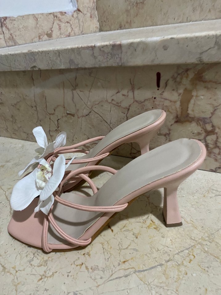 Pembe Çiçekli Stiletto Topuklu Kadın Terlik - Görsel 5