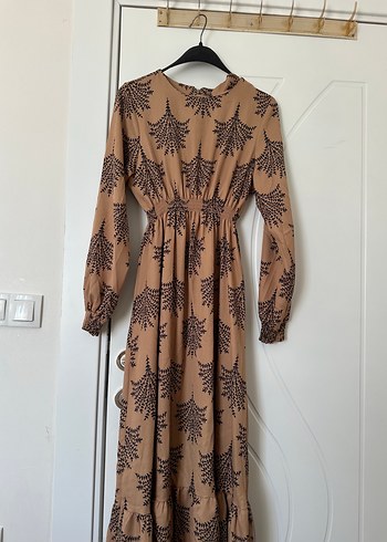 Bohem Tarz Uzun Kollu Kahverengi Elbise - Görsel 2