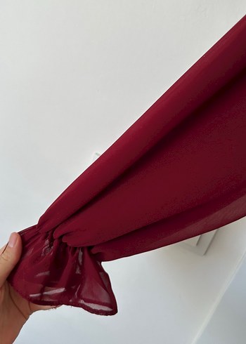 Bordo Uzun Kol Detaylı Kadın Elbise - Görsel 2