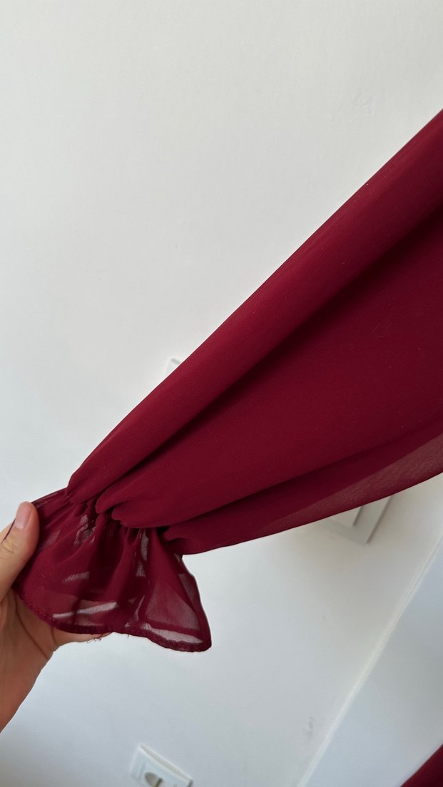 Bordo Uzun Kol Detaylı Kadın Elbise - Görsel 2