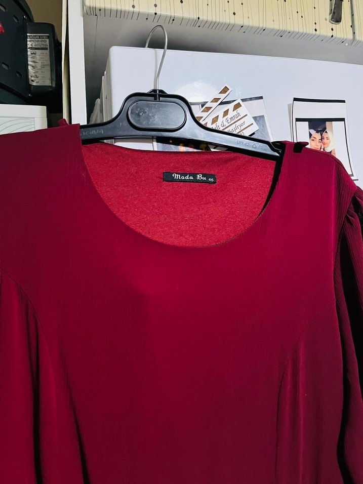 Bordo Uzun Kollu Salaş Kadın Elbise - Görsel 2