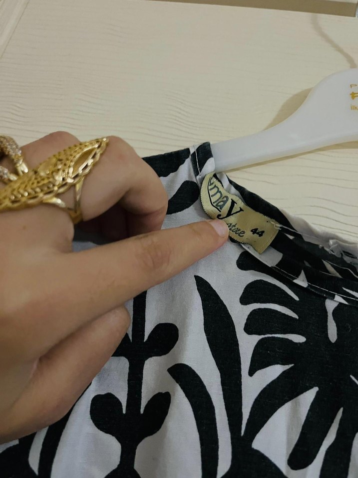 Uzun Kollu Bohem Gri-Beyaz Uzun Elbise - Görsel 2