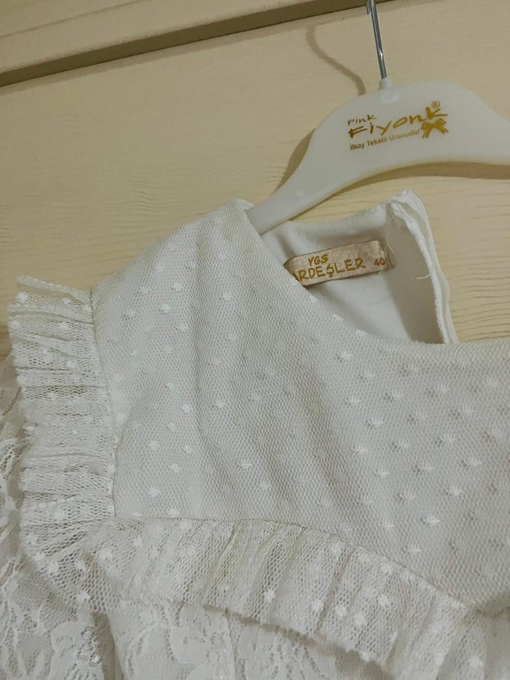 Uzun Kollu Beyaz Nakışlı Bohem Elbise - Görsel 2