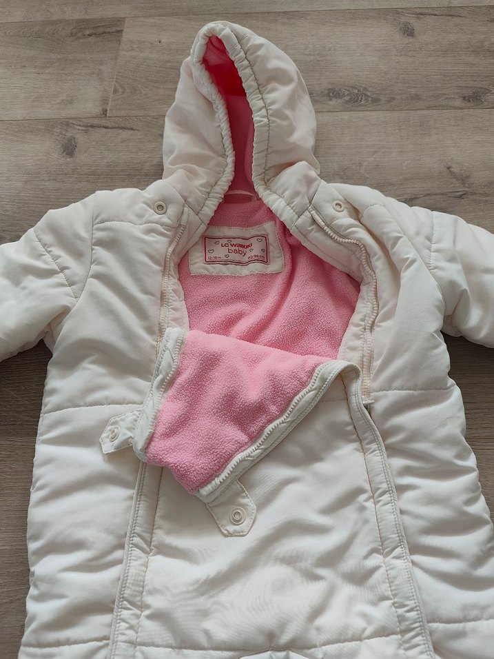 Kapüşonlu Beyaz Bebek Kış Tulumu - Görsel 5