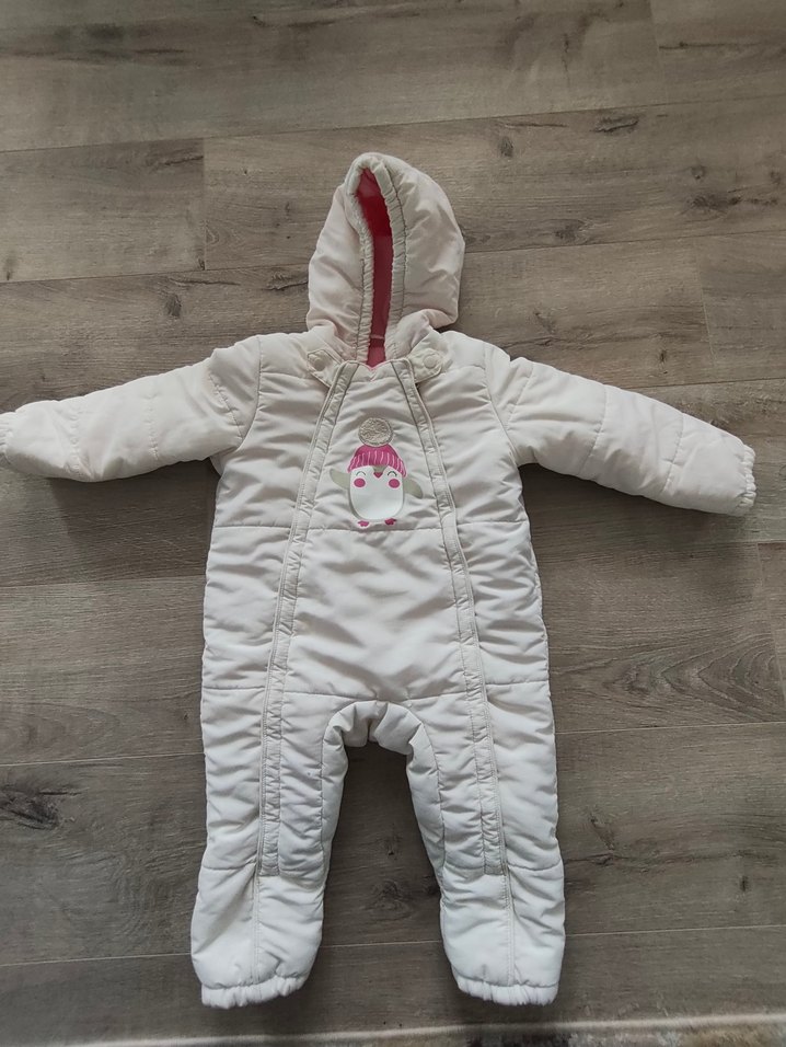 Kapüşonlu Beyaz Bebek Kış Tulumu - Görsel 2