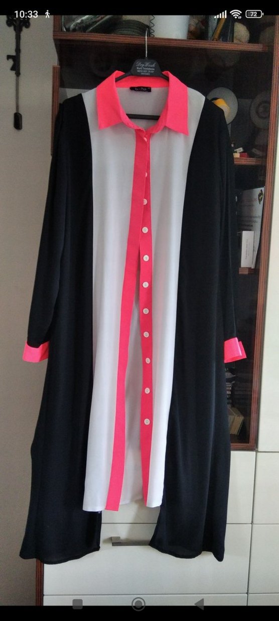 Uzun Kollu, Düğmeli Renk Bloklu Tunik - Görsel 2