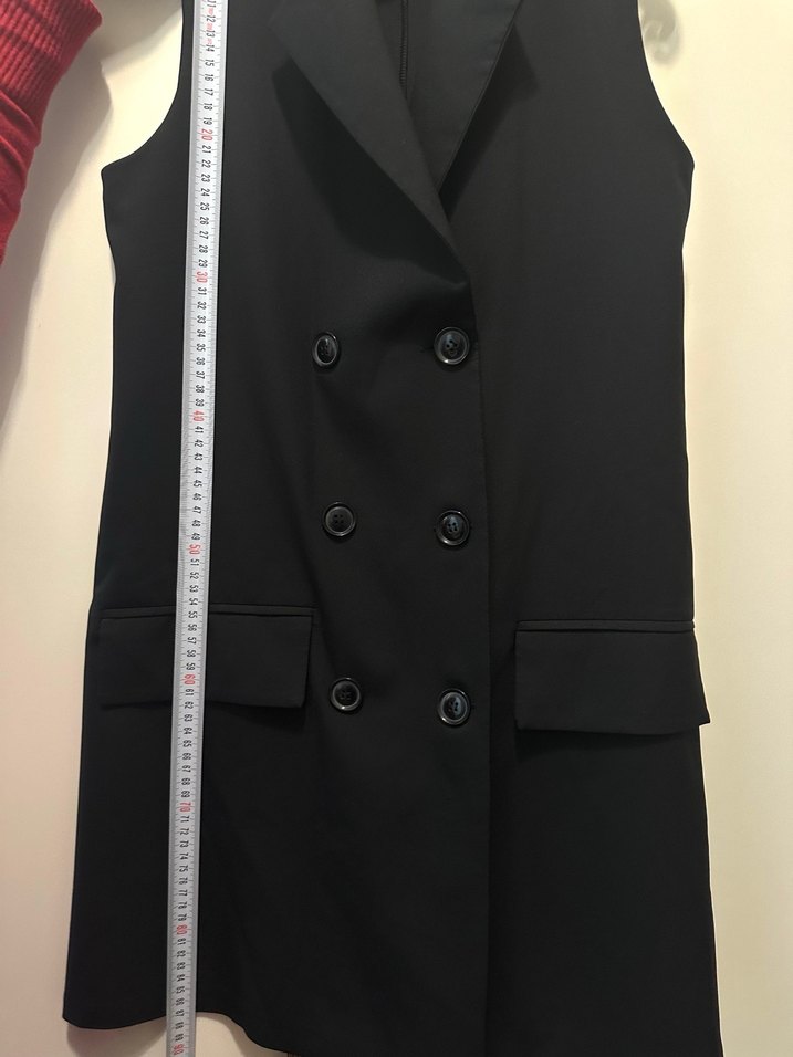 Düğmeli Siyah Kadın Midi Yelek - Görsel 2