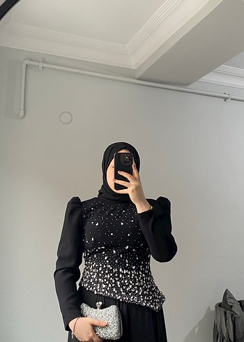 Uzun Siyah Tesettür Abiye Elbise - Görsel 2