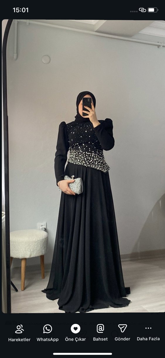 Uzun Siyah Tesettür Abiye Elbise - Görsel 3