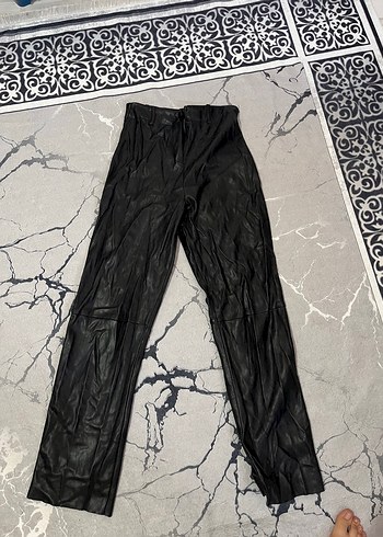 Siyah Deri Kadın Pantolon Regular Fit