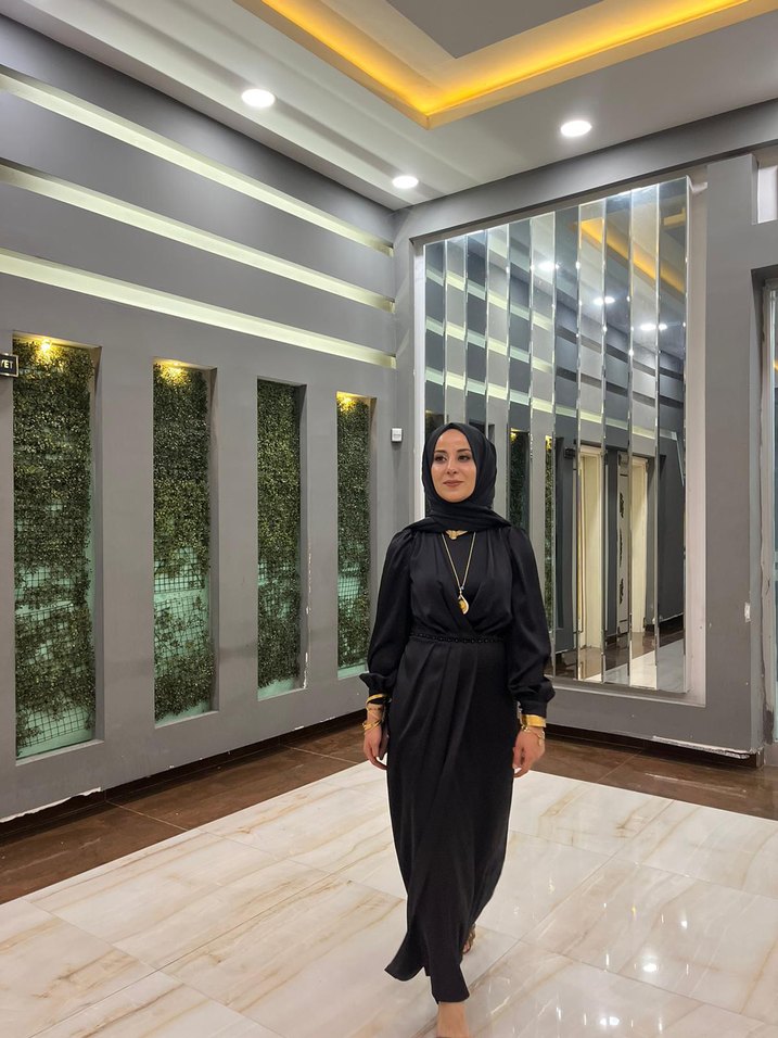 Siyah Uzun Drapeli Kadın Elbise - Görsel 2