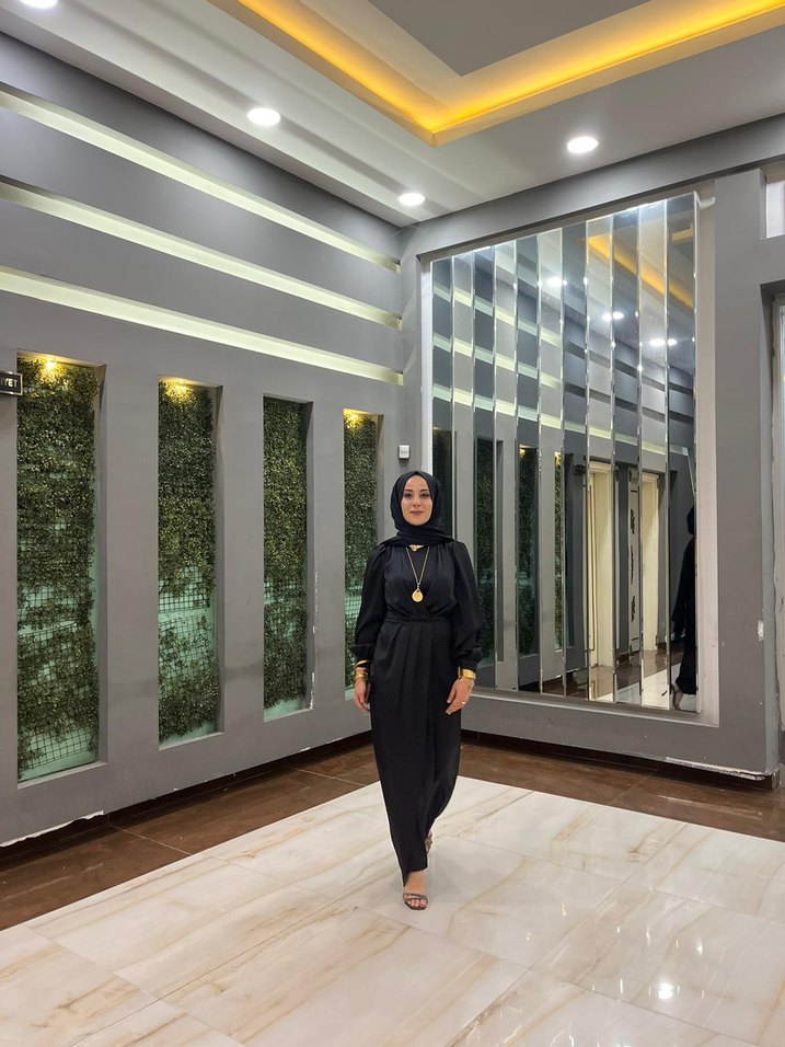 Siyah Uzun Drapeli Kadın Elbise - Görsel 3