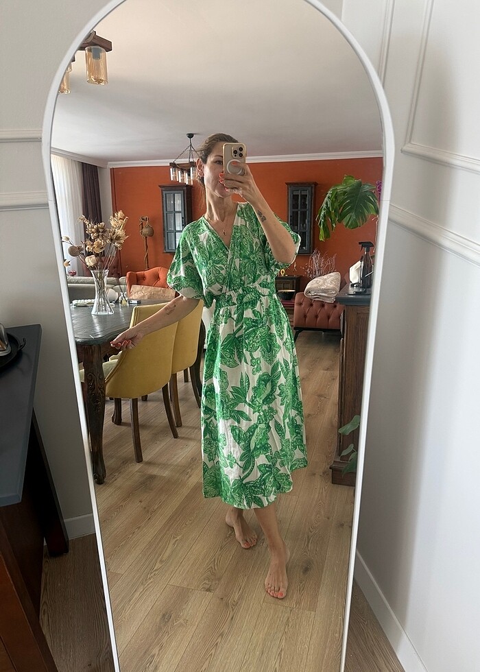 Diz altı günlük keten elbise - Görsel 2