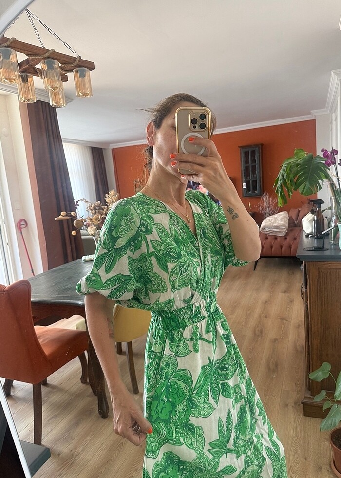 Diz altı günlük keten elbise - Görsel 3