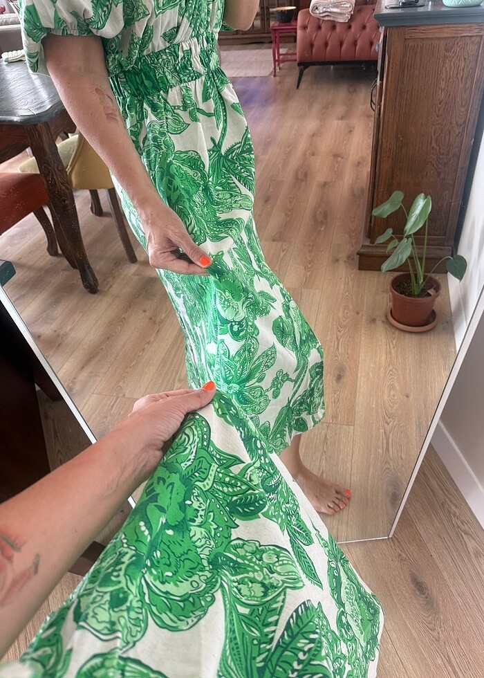 Diz altı günlük keten elbise - Görsel 4