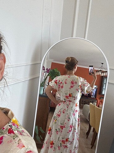 Zara çiçek desenli keten elbise - Görsel 6