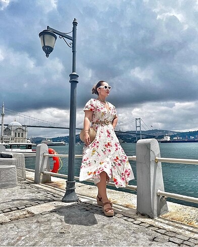 Zara çiçek desenli keten elbise - Görsel 8