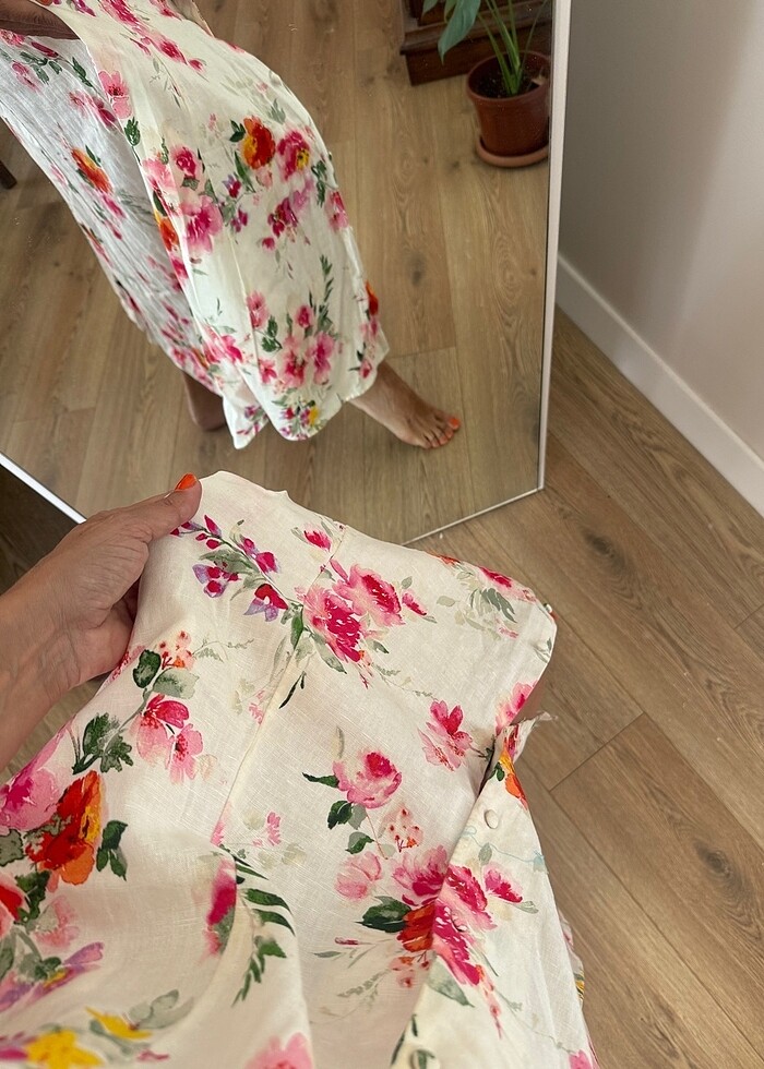 Zara çiçek desenli keten elbise - Görsel 4