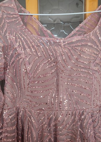 uzun kollu simli payetli elbise - Görsel 6