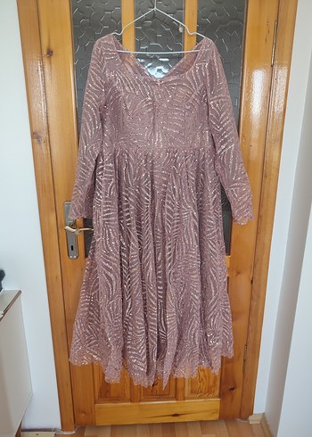 uzun kollu simli payetli elbise - Görsel 7