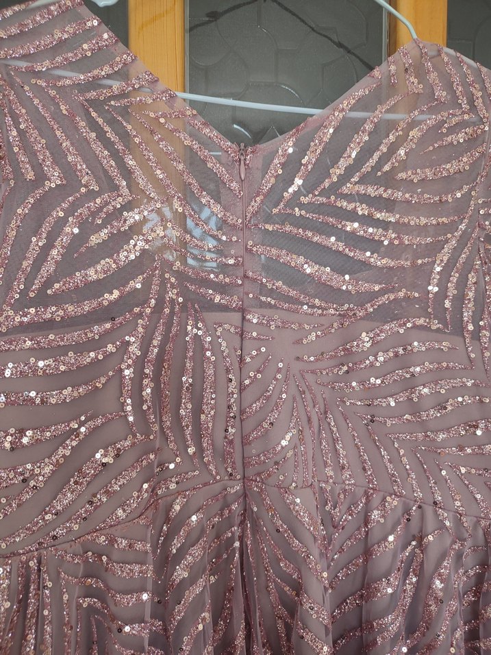 uzun kollu simli payetli  elbise - Görsel 3