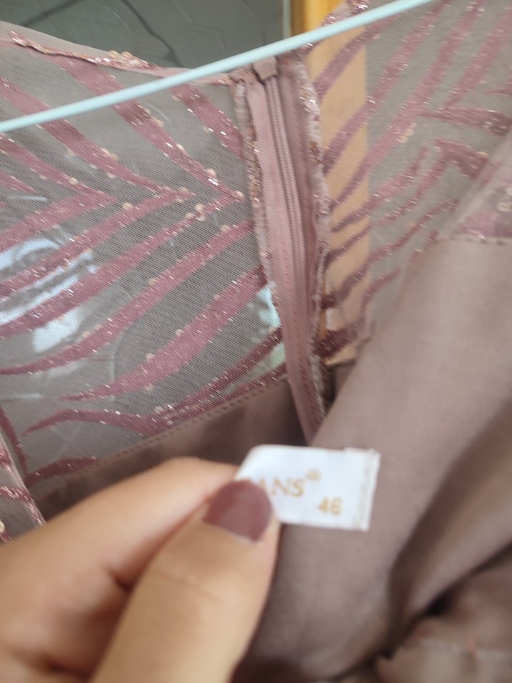 uzun kollu simli payetli  elbise - Görsel 5