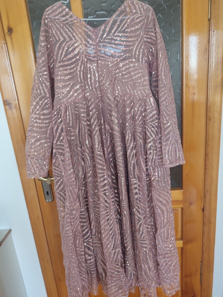 uzun kollu simli payetli  elbise - Görsel 2